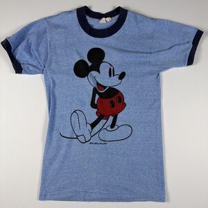 Vintage Disney Mickey Mouse Shirt Teens 2XS Blue Ringer Graphic 70s 80s